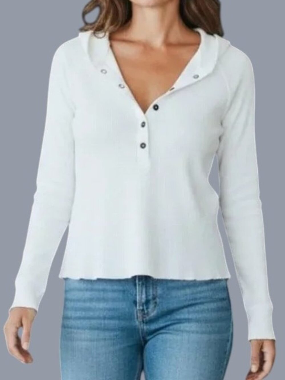 Hard Tail Y2K Thermal Henley Hoodie, White M
